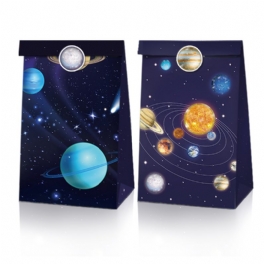 12 St/set Blue Space System-tema Papperspåsar Med Klistermärken Godis & Kex Packpåsar För Barn Cool Nattstil Presentpåsar För Pojkar Goodiebags Goodybags