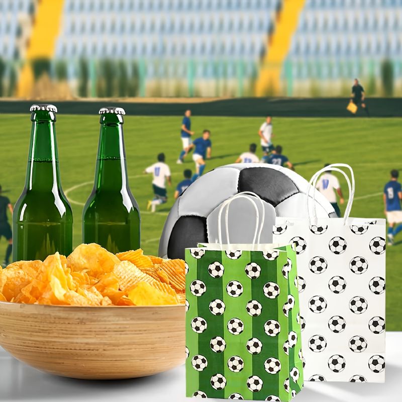 6st Fotbollsmönster Goodiebags Pappersfotbollsmönster Snackpresenter Väskor Fotbollsgodispåsar Med Handtag Fotbollsfestfavoriter Handelsväskor För Pojkar Flickor Födelsedagstillbehör