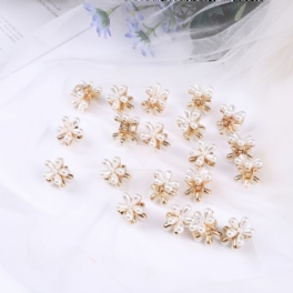 Mini Pearl Hårklämmor Bangs Blomma Flower Claw Clips Bröllopskonstgjorda För Kvinnor Flickor 5st