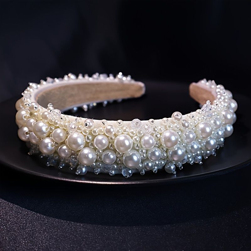 Pärlpannband För Kvinnor Vit Bling Faux Pearl Rhinestones Hårband Brudhårbåge Bröllopshåraccessoarer För Flickor