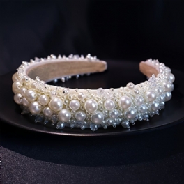 Pärlpannband För Kvinnor Vit Bling Faux Pearl Rhinestones Hårband Brudhårbåge Bröllopshåraccessoarer För Flickor