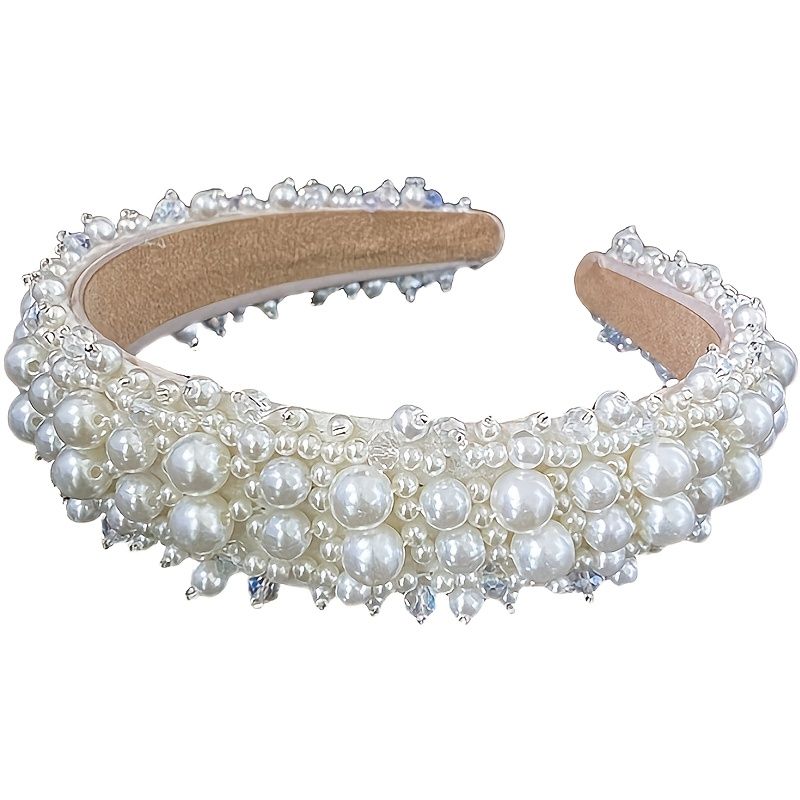 Pärlpannband För Kvinnor Vit Bling Faux Pearl Rhinestones Hårband Brudhårbåge Bröllopshåraccessoarer För Flickor