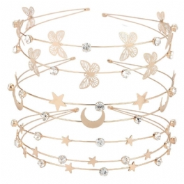 Rhinestone Kristall Pannband Butterfly Moon Star Dubbel Metall Huvudbonader Håraccessoarer Accessoarer Dam Flickor