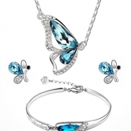1 Set Butterfly Crystal Collection Halsband Örhängen Armband Smyckesset Berlocker Smycken Present Födelsedagspresenter Till Kvinnor Fru Flickor Henne