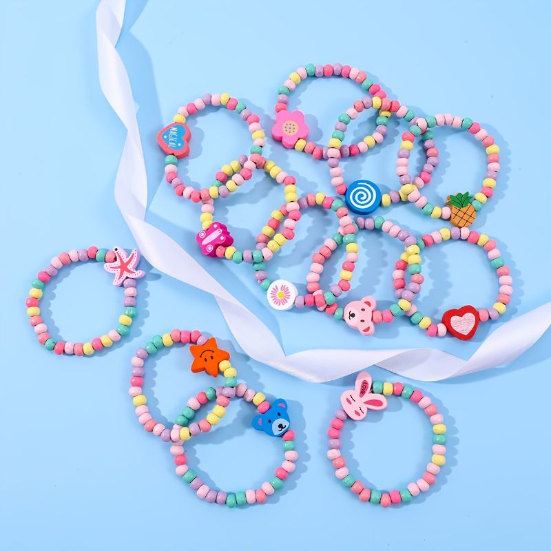12st Makersland Barn Flickor Gift Färgade Träpärlor Armband Set
