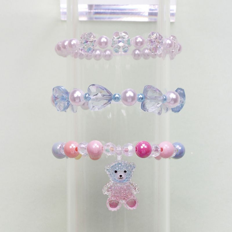 3st Småbarn Flickor Bear Charm Pärlarmband Barn Set