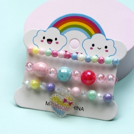 3st Småbarn Flickor Multi Color Heart Charm Beaded Barn Armband