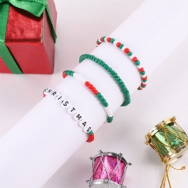 4 Uppsättningar Av Förälder-barn Handgjorda Pärlor Jul Geometriska Alfabetet Rispärlor Armband