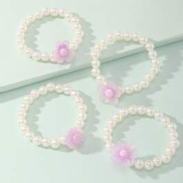 4st Faux Pearl Floral Armband För Bebis Flickor Toddler Barn