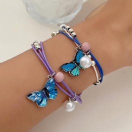 Blå Flätad Fjärilsarmband Mode Flickvän Armband Smycken Present Födelsedagspresenter Till Kvinnor Mamma Hustru Flickor Henne