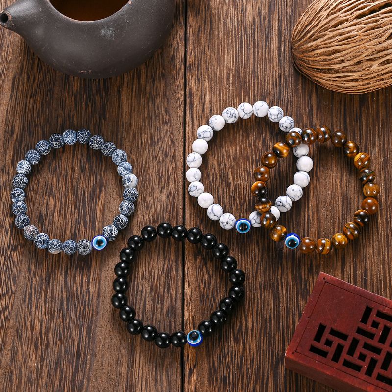 Enkla Stenpärlarmband Mönster Av Evil's Eye Stretchy Marmorering Armband Promise Smycken Till Bästa Vän-b Lycka Julklapp Kvinnor Och Flickor
