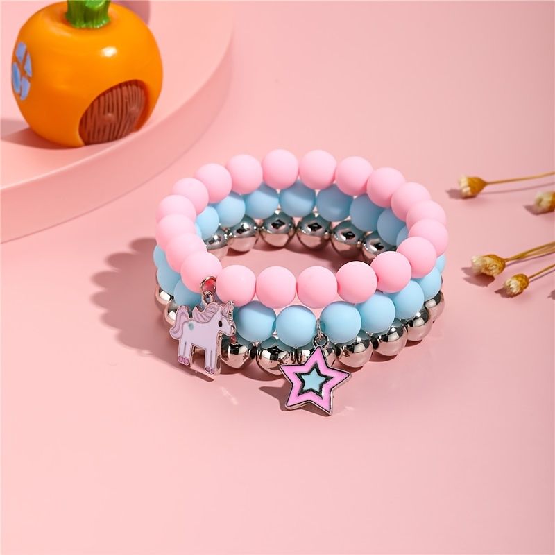 Flickor Beads Armband Med Unicorn Star Flower Hänge