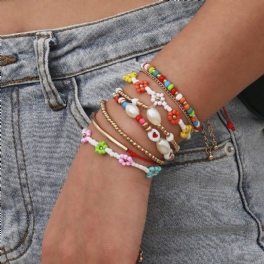 Handgjorda 8st Färgglada Pärlor Armband Set För Kvinnor Flickor