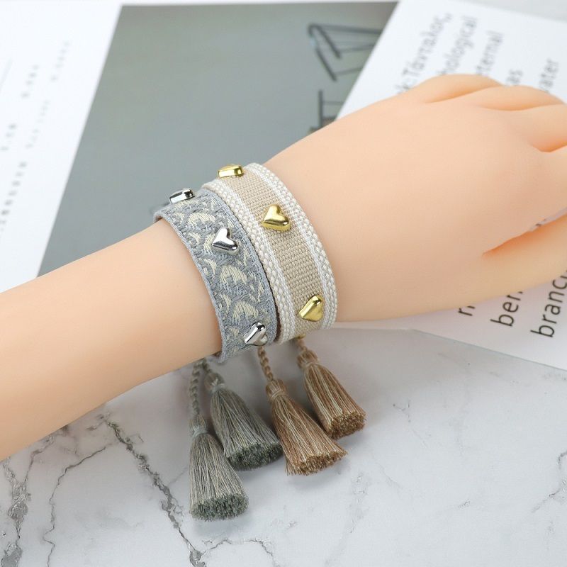 Hjärta Berlocker Armband Stapelbara Handgjorda Tyg Kärleksarmband Smycken Present Födelsedagspresenter Till Kvinnor Fru Flickor Henne