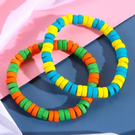 Makersland 2st Tonåring Färgglada Träpärlor Armband För Dagligt Slit Party Barn Present