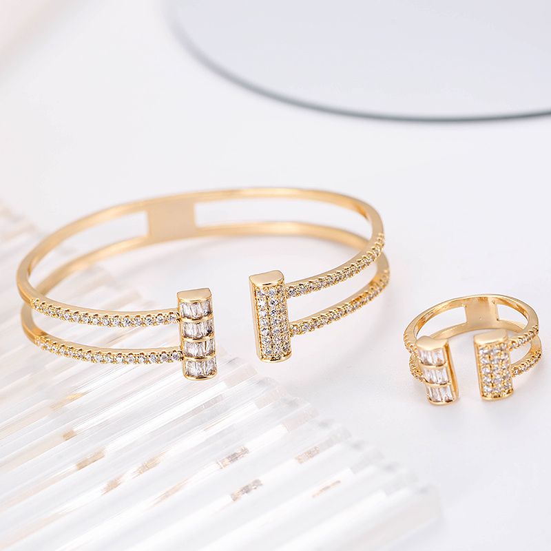 Mode Zirkon Rhinestone Armband Öppen Ring Set Berlocker Smycken Present Födelsedagspresenter För Kvinnor Fru Flickor Henne