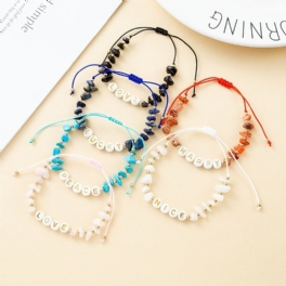 Oregelbundna Chips Crystal Beads Letter Armband Justerbart För Kvinnor Flickor Tonåring