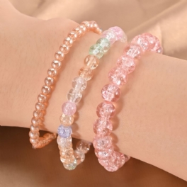 Translucence Crackle Beads Armband 3 St Candy Color Synthetic Gems Sträckbara Söta Smycken För Kvinnor Och Flickor Dagliga Kläder Outfit Födelsedagspresenter