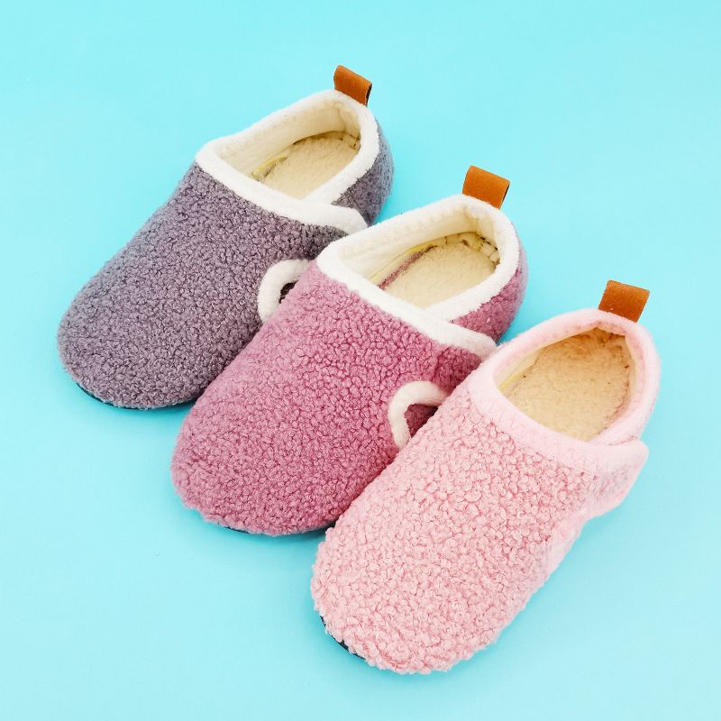 Bebis Flickor Casual Enkla Solida Tofflor Halkfria Lätta Slip-on Fleece Termotofflor För Hemmet