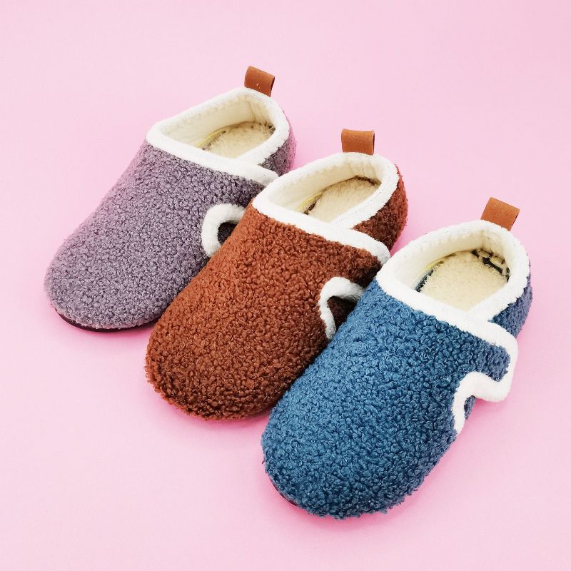 Bebis Flickor Casual Enkla Solida Tofflor Halkfria Lättvikts Slip-on Förtjockade Termotofflor I Fleece För Hemmet