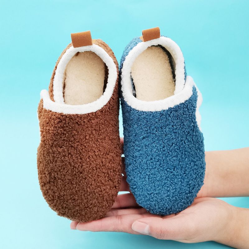 Bebis Flickor Casual Enkla Solida Tofflor Halkfria Lättvikts Slip-on Förtjockade Termotofflor I Fleece För Hemmet