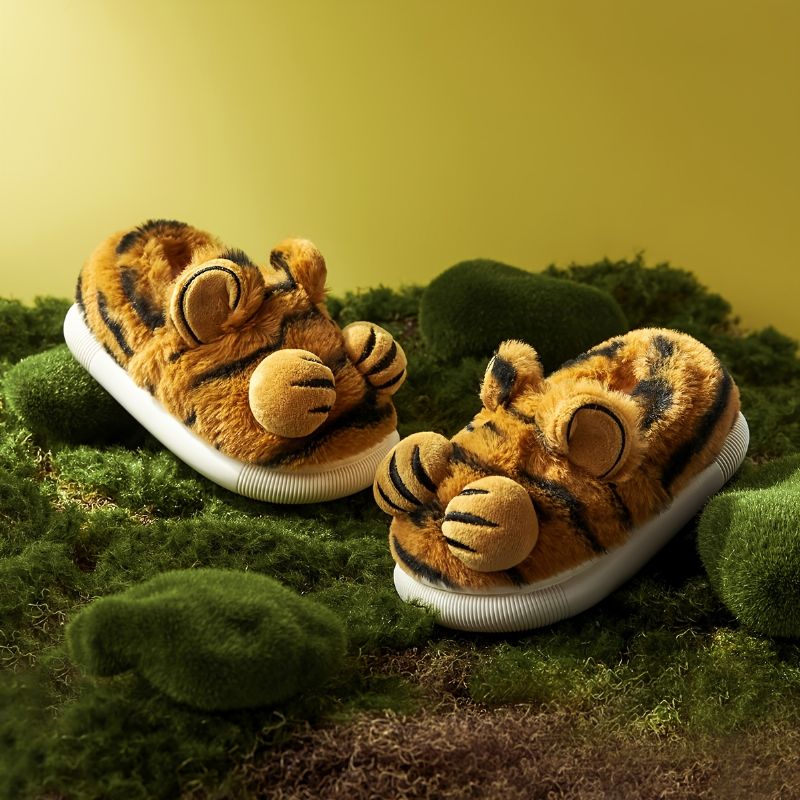 Bebis Flickor Pojkar Tiger Design Mjuksulor Anti-halk Fleece Tofflor Skor För Vintern
