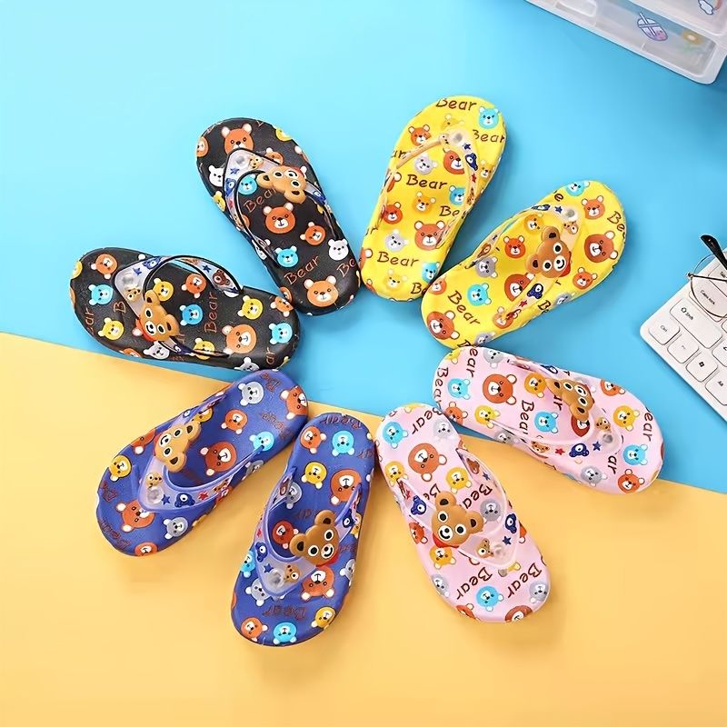 Bebis Pojkar Cartoon Bear Print Flip-flops Tofflor För Hem Utomhus Beach