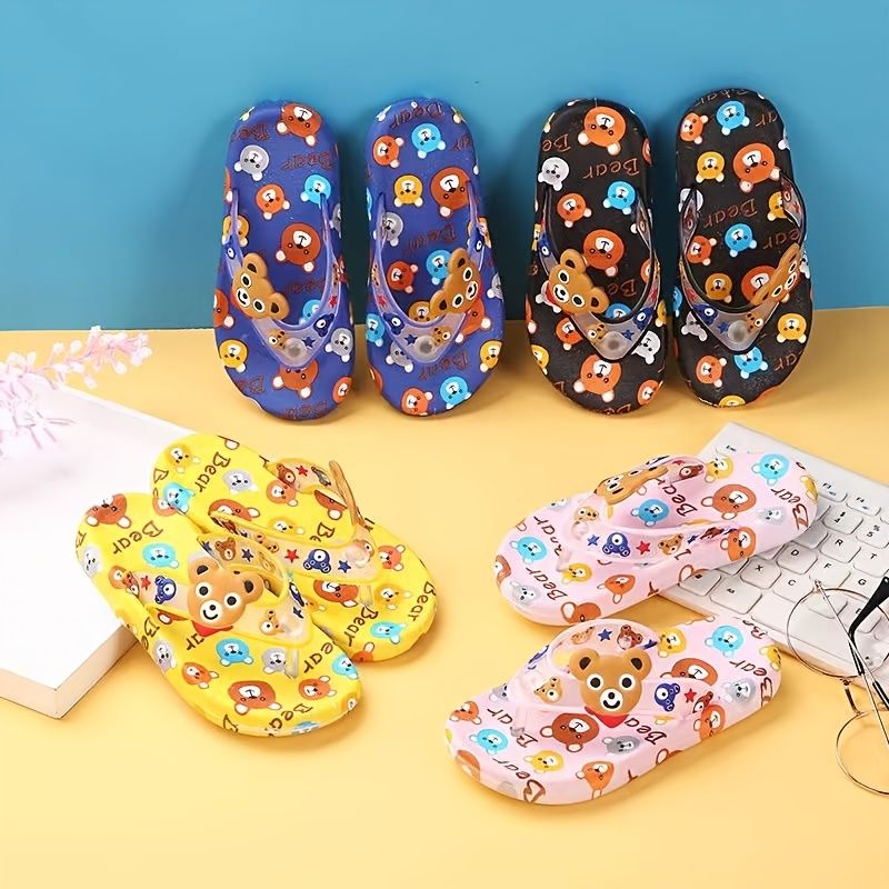 Bebis Pojkar Cartoon Bear Print Flip-flops Tofflor För Hem Utomhus Beach