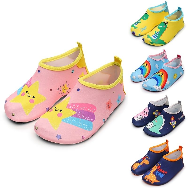 Småbarn Barn Strumpor Skor Andas Lätta Slip-on Tofflor Mjuk Sula Halkfri Snabbtorka Vattenskor Sneakers Med Dinosaurier Regnbågsstjärna Mönster För Pojkar Flickor