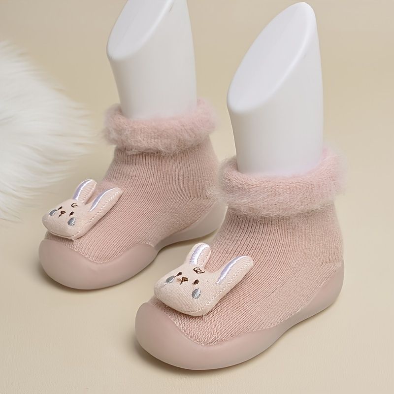 Småbarn Flickor Rosa Tecknad Kanin Bekväm Slip On Indoor Socks Skor