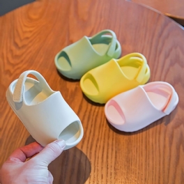 Småbarn Flickor Sandaler Med Öppen Tå Enfärgad Mjuk Sula Halkfria Rutschkanor