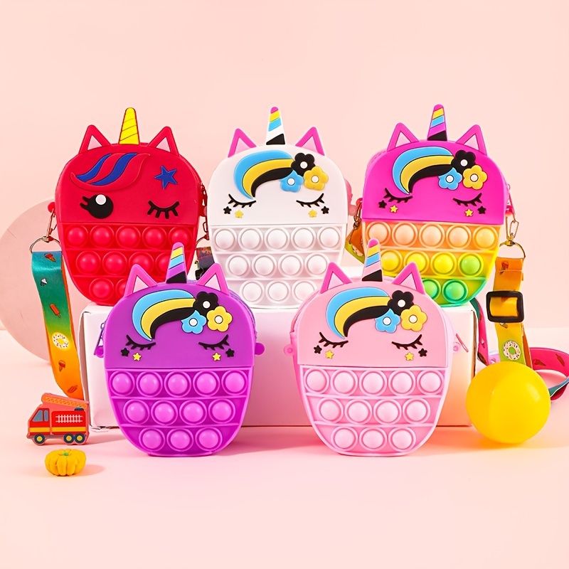 Barns Silikon Söt Unicorn Messenger Bag Myntväska Dekompression Pop Fidget Leksaker För Pojkar Flickor