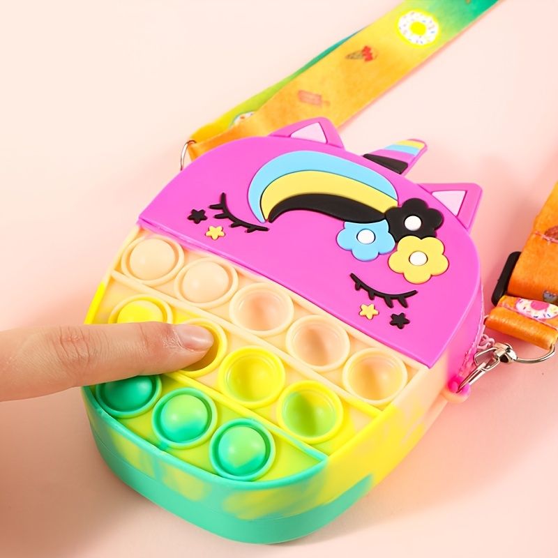 Barns Silikon Söt Unicorn Messenger Bag Myntväska Dekompression Pop Fidget Leksaker För Pojkar Flickor