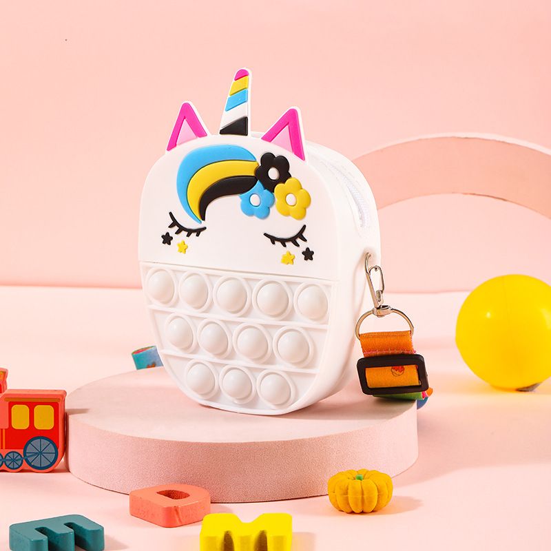 Barns Silikon Söt Unicorn Messenger Bag Myntväska Dekompression Pop Fidget Leksaker För Pojkar Flickor