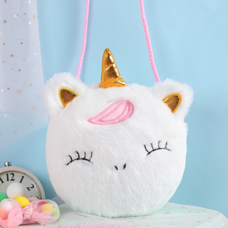 Flickor Casual Söt Plysch Unicorn Crossbody Bag Stor Kapacitet Messenger Bag