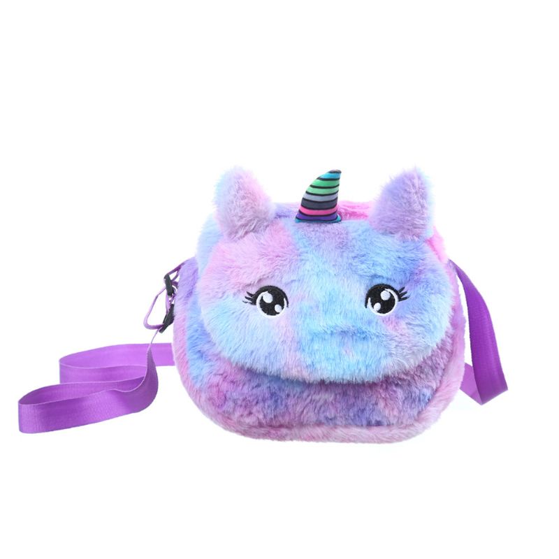 Flickor Casual Söt Plysch Unicorn Crossbody-väska Stor Kapacitet Tie Dye Messenger Bag Present För Barn