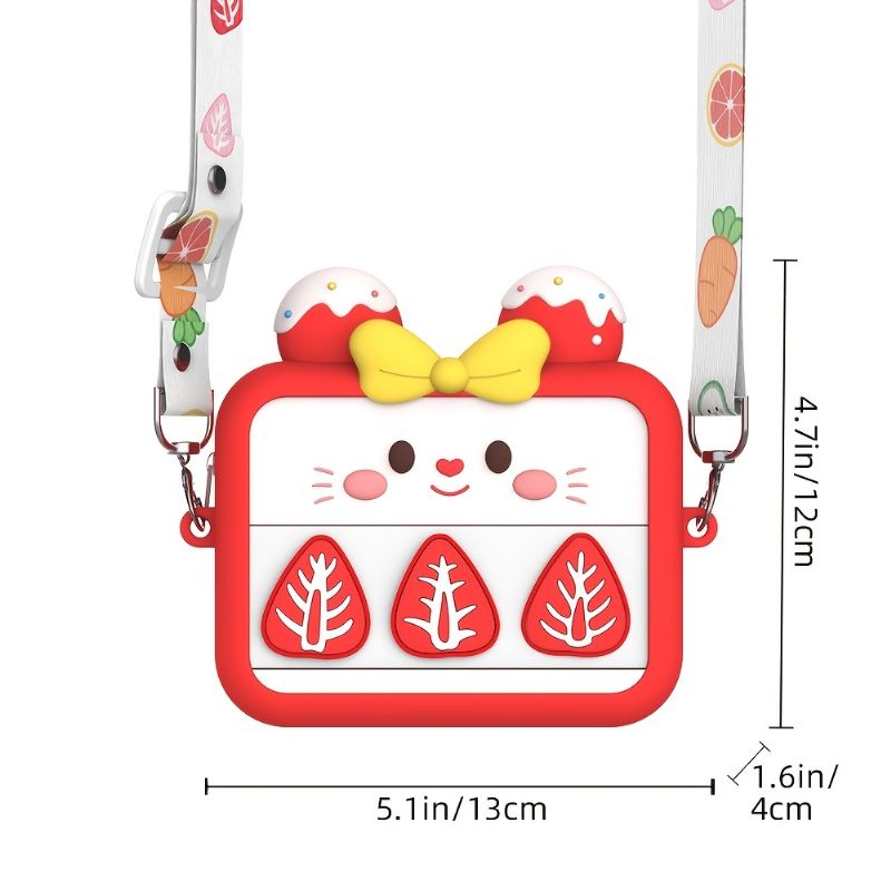 Flickor Frukt Röd Strawberry Silikon Cartoon Box Cross Body Card Axelväskor