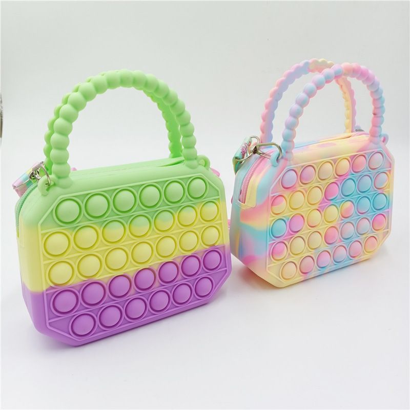 Flickor Push Pop Bubble Squeeze Bag Colorblock Barn Novelty Crossbody Toy Bebis Söt Väska