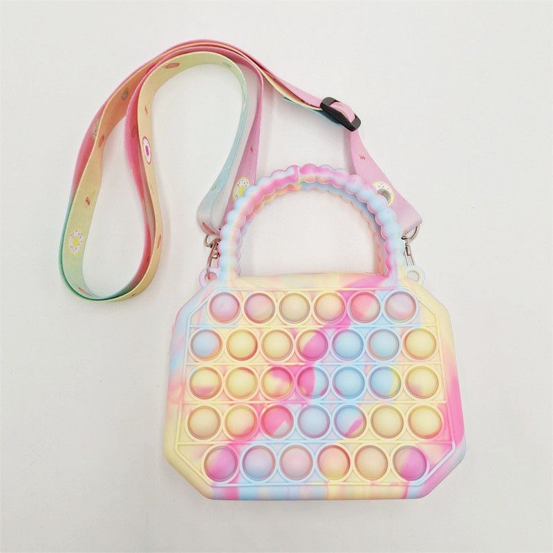 Flickor Push Pop Bubble Squeeze Bag Colorblock Barn Novelty Crossbody Toy Bebis Söt Väska