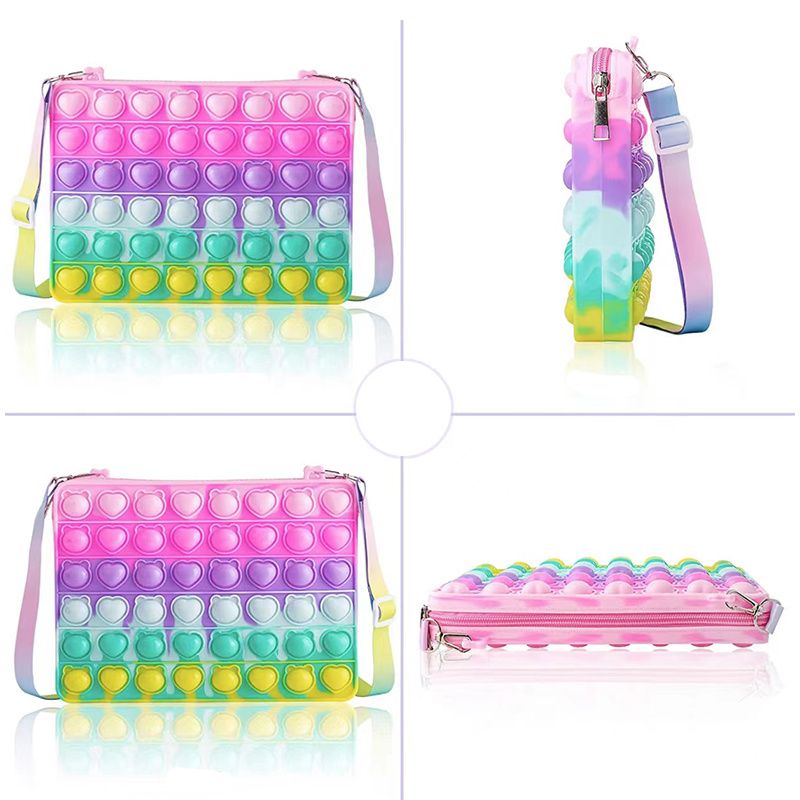 Flickor Push Pop Bubble Squeeze Bag Colorblock Barn Novelty Crossbody Toy Bebis Söt Väska