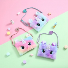 Flickor Söt Unicorn Plysch Blixtlås Messenger Bag Myntväska