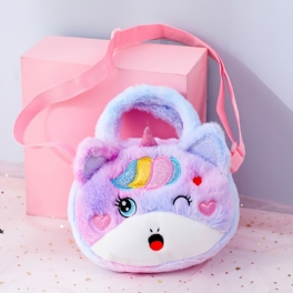 Flickor Söt Unicorn Zipper Plush Messenger Bag Myntväska Axelväska