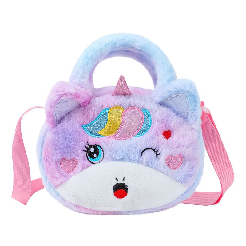 Flickor Söt Unicorn Zipper Plush Messenger Bag Myntväska Axelväska