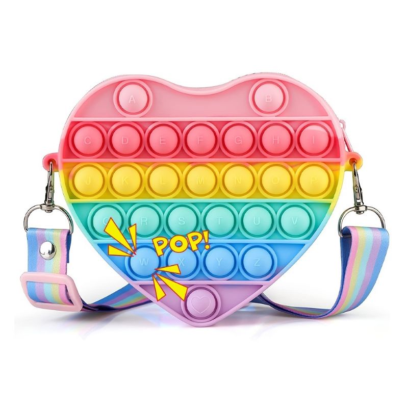 Pop-väska För Flickor Cross Body-väska Hjärta Pop-on-axelväskor Fidget Purse Toys