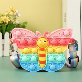 Tjejer Silikon Söt Butterfly Axelväska Justerbar Messenger Bag Myntväska Barns Dekompression Pop Fidget Toys