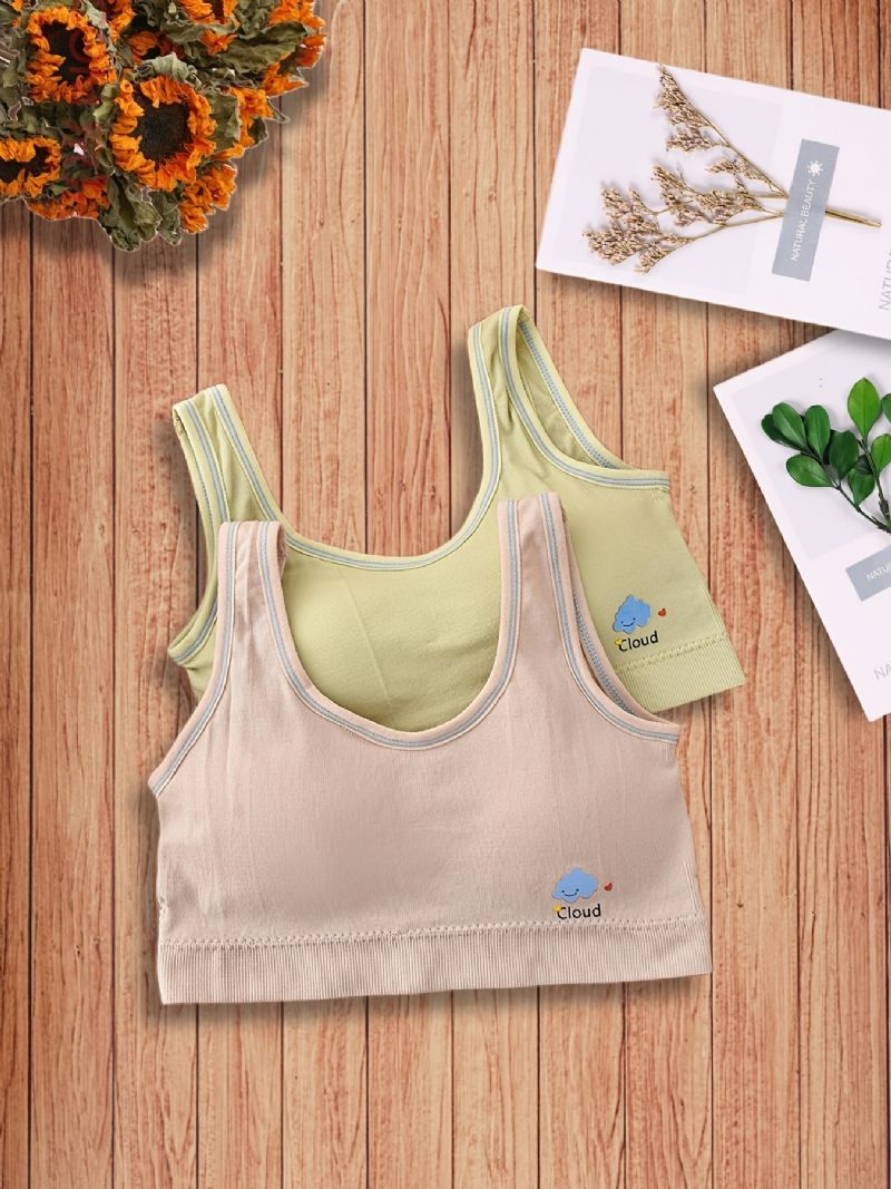 2st Flickor Mjuk Sport Bh Cartoon Cloud Mönster Camisole Väst Med Avtagbar Kudde