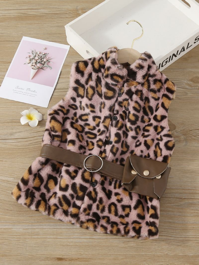 Bebis Flickor Leopard Plysch Väst Ärmlösa Knappar Top Barnkläder