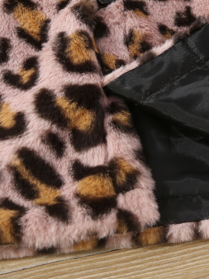 Bebis Flickor Leopard Plysch Väst Ärmlösa Knappar Top Barnkläder