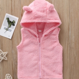 Bebis Flickor Plysch Rosa Djuröron Hooded Zip Vest