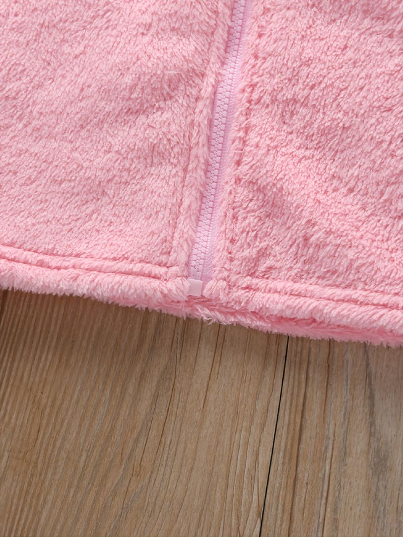 Bebis Flickor Plysch Rosa Djuröron Hooded Zip Vest